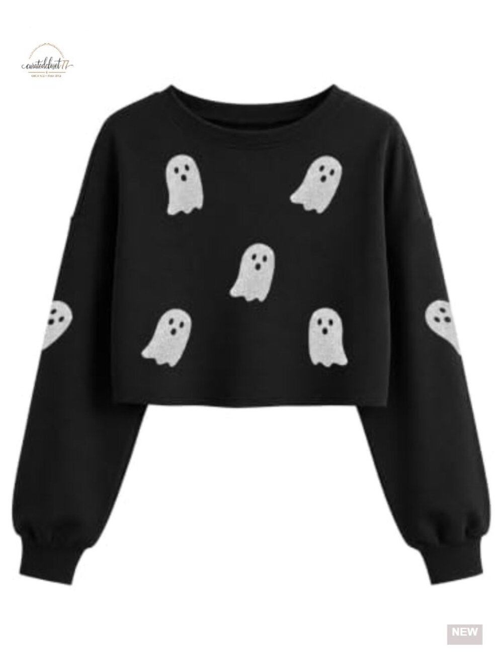 Women's Halloween Cropped Sweatshirt Lantern Sleeve Ghost Pumpkin Pullover
